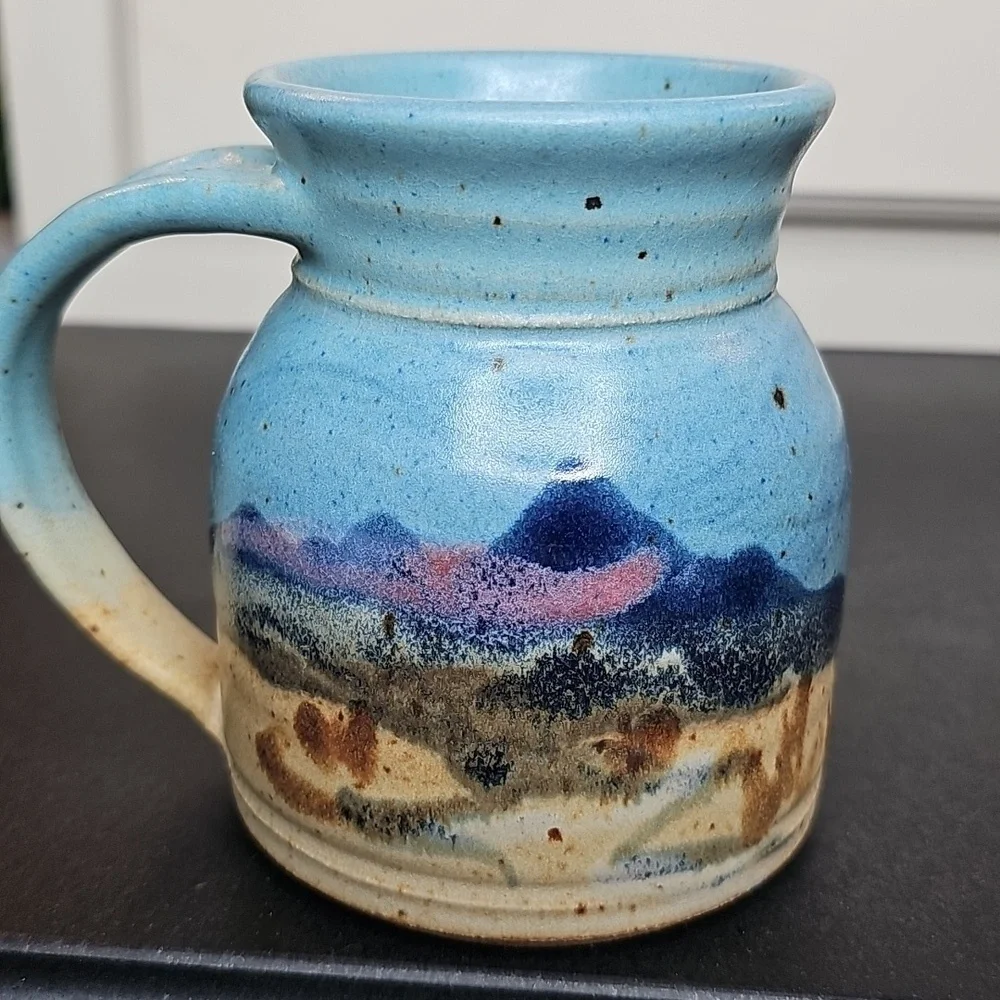 Carl Sheehan Signed Blue Studio Pottery Fire Hole Bozeman MT Signed 4.5" Mug - Picture 2 of 6